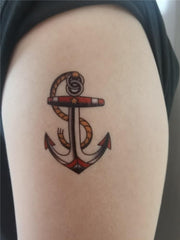 SanerLian Anchor Skull Swallow tattoo on leg for subtle streetwear vibe