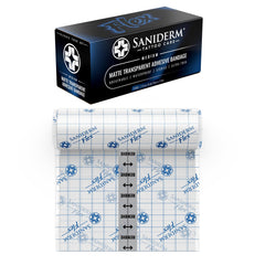 Saniderm Flex tattoo bandage with matte finish on skin for low-glare protection