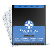 Saniderm tattoo aftercare bandage large pack three sheets protects new ink during daily activities.