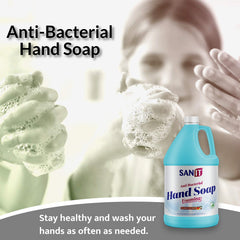 Sanit antibacterial foaming hand soap refill mango coconut with pump shows convenient refill setup