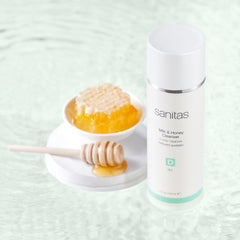 Sanitas Milk & Honey Cleanser creamy foam texture supports gentle cleansing and moisture.