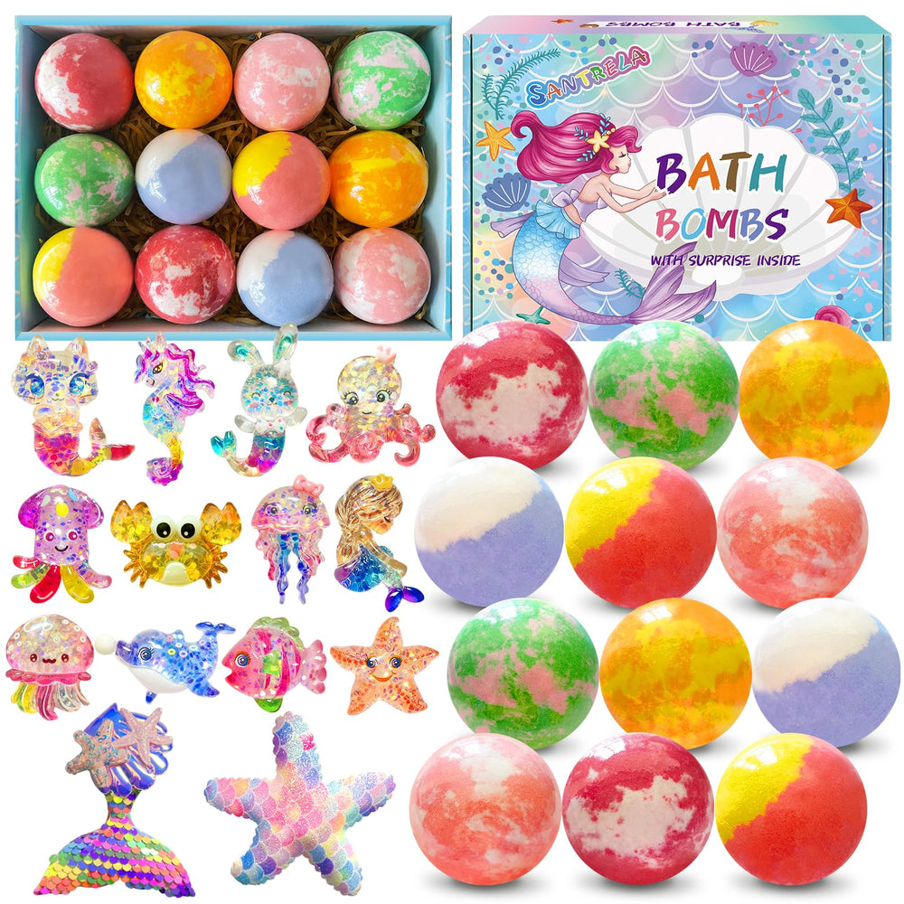 Santrela Kids Bath Bombs with Surprise Inside reveal colorful toys during bath time