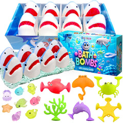 Santrela Shark Bath Bombs package display showcases gift-ready packaging for exciting unboxing.