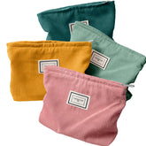Sanwuta corduroy makeup bag front view for daily cosmetics.