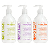 Sapadilla liquid hand soap three-scent pack showing varied aromas for a refreshing wash