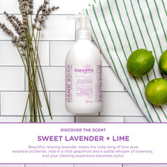 Sapadilla sweet-lavender-lime hand soap pump with calming fragrance