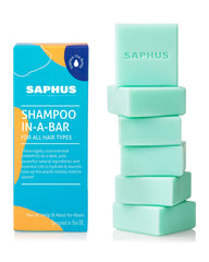 SAPHUS 6pcs shampoo bars pack front view in blue for travel-friendly care.