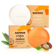 SAPHUS Argan Oil Bar Shampoo packaging highlights eco-friendly zero-waste design.