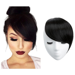 Sarla side bangs clip-in off black front view for easy everyday change.