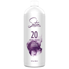 Satin 20 Volume Cream Developer bottle for even lift and vibrant color results.
