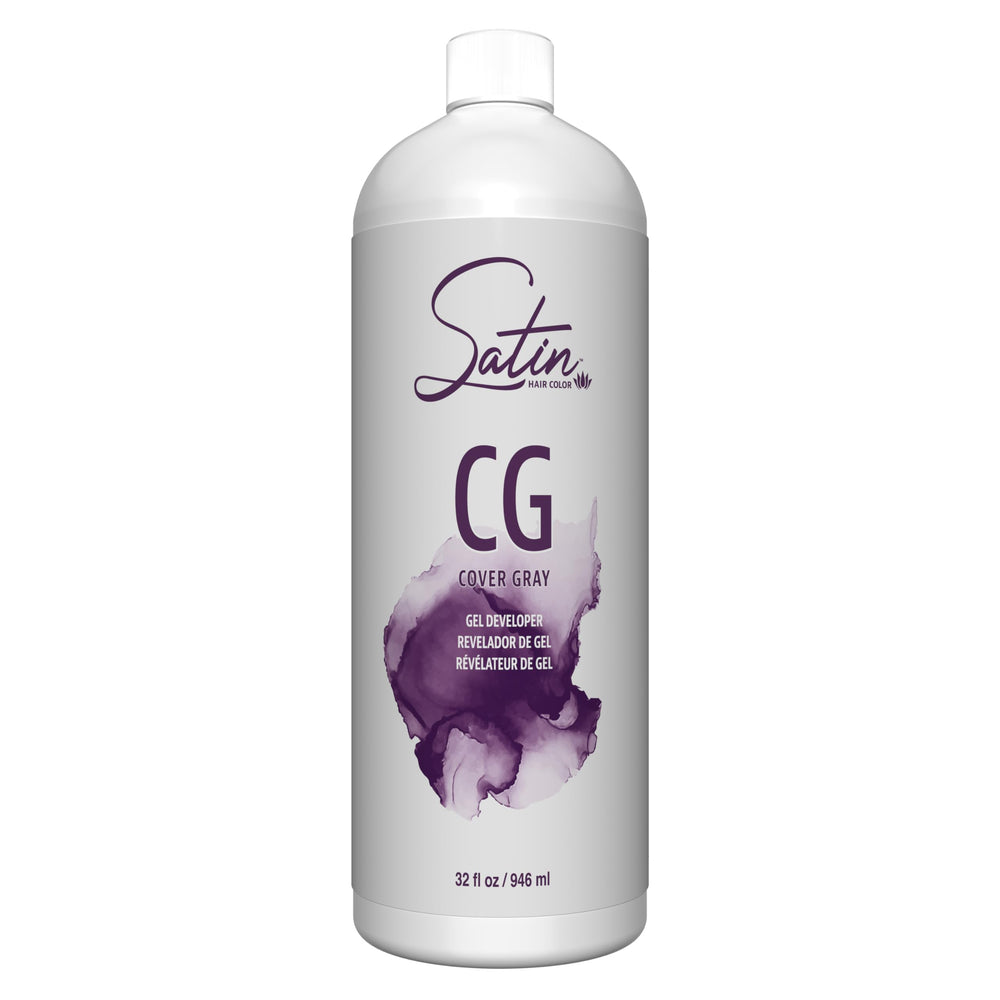 Satin cover gray bottle pour shows smooth application and deep color potential.