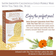 Satin Smooth Calendula Gold wax beads applying to skin for smooth removal.