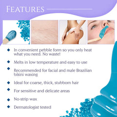 Satin Smooth titanium blue hard wax used on Brazilian areas shows strong grip for coarse hair