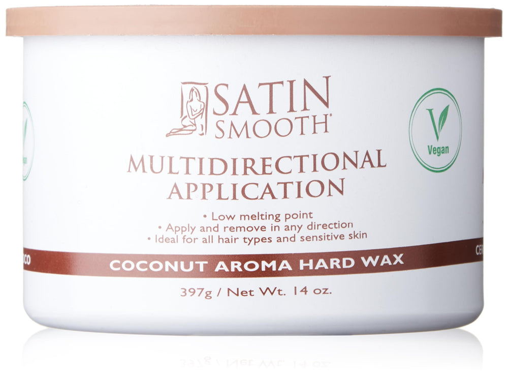 SATIN SMOOTH Coconut Aroma Hard Wax jar close-up for salon-grade smooth results