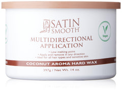 SATIN SMOOTH Coconut Aroma Hard Wax jar close-up for salon-grade smooth results