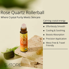 Satorie Rose quartz rollerball close-up for soothing facial massage.