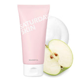 Saturday Skin Face Cleanser pump-application shows gentle makeup removal with hydrating cleansing