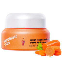 Saturday Skin moisturizer with carrot and niacinamide for hydrated, luminous skin.