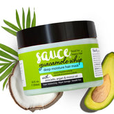 Sauce Beauty Guacamole Whip bottle close-up, rich conditioning for all hair types.