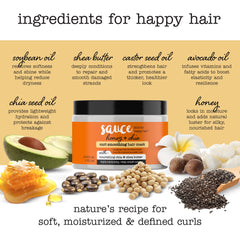 SAUCE BEAUTY Model with wavy curls using Hair Mask product for texture