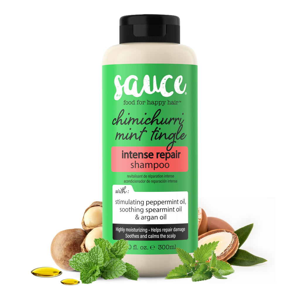 Sauce Beauty Intense Repair Shampoo bottle with Chimichurri Mint for refreshed, nourished hair