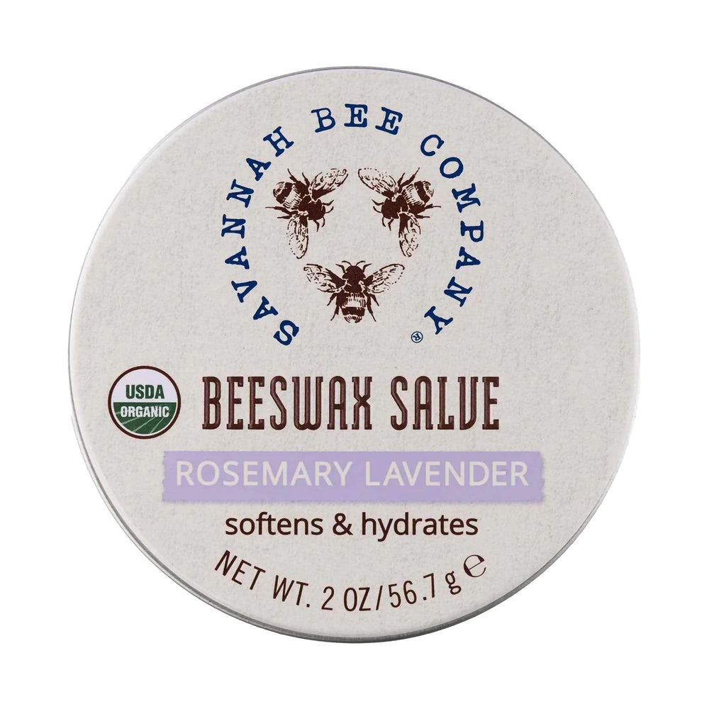 Savannah Bee Original Beeswax Salve tin closeup for rich hydration and natural ingredients.