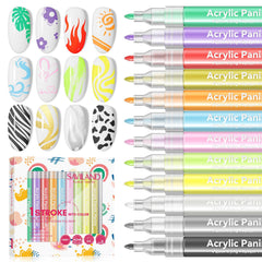 Saviland 12-colors nail art pens set swatches display vibrant pigments for bold, precise designs.