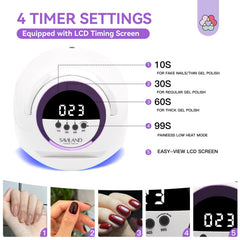 SAVILAND 300W nail lamp side view showing compact profile for home use.