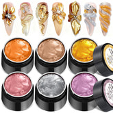 SAVILAND 3D Sculpture Gel set packshot reveals six metallic colors for bold nail art.
