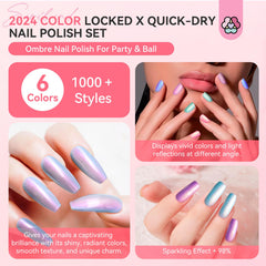 SAVILAND 6pc ombre nail polish color swatches highlight saturated pink, blue, gold, purple shades.