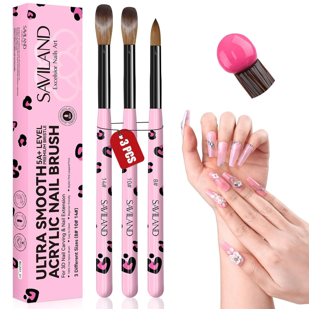 SAVILAND Acrylic Nail Brush Set with three brushes delivers smooth powder application.