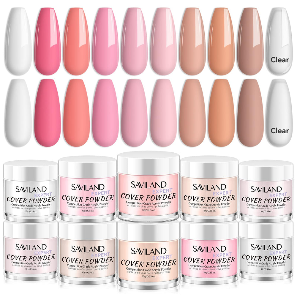 Saviland acrylic powder set packaging shown for easy salon-at-home prep and organization.