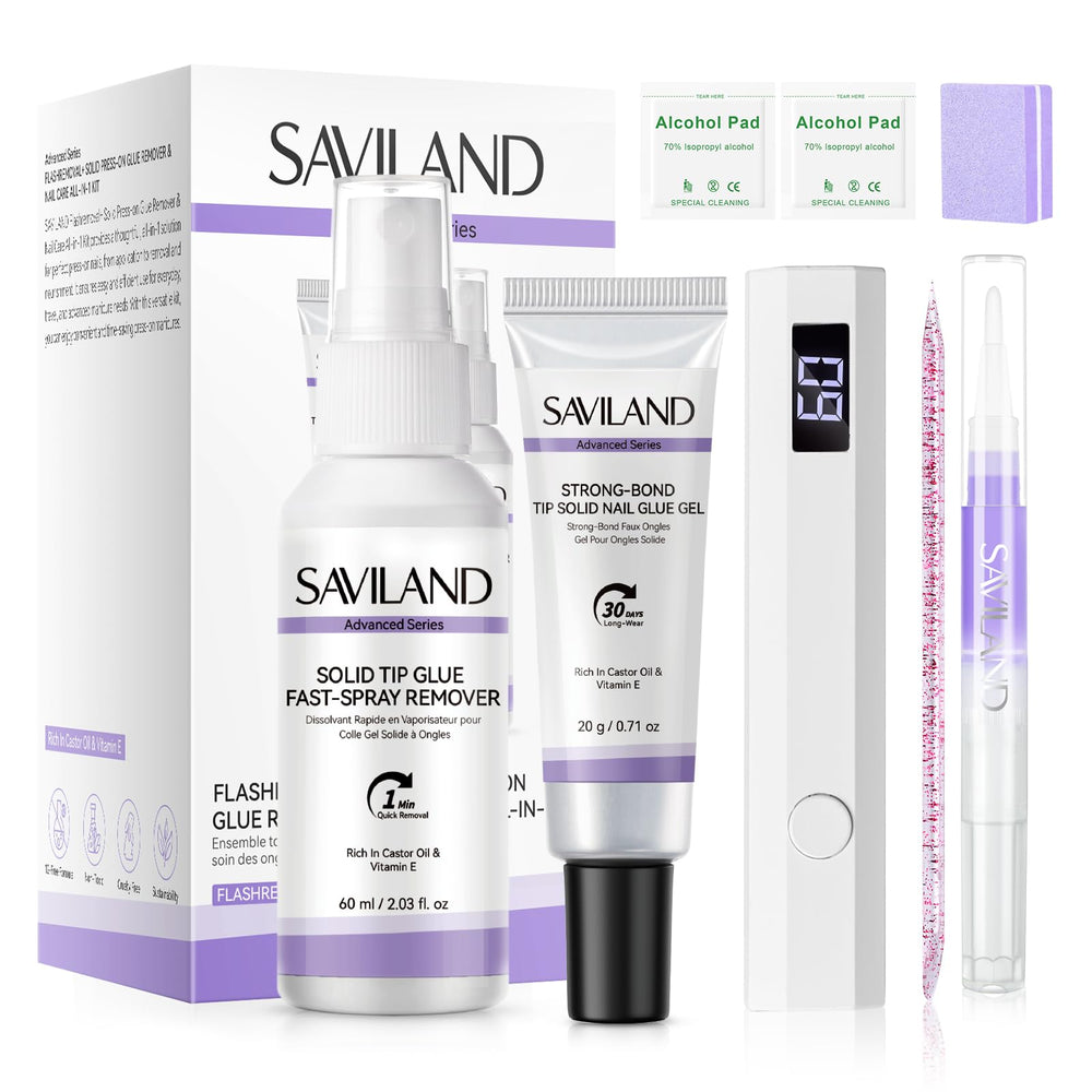 SAVILAND Advanced Solid Nail Glue Gel Kit front packaging for easy at-home manicures.