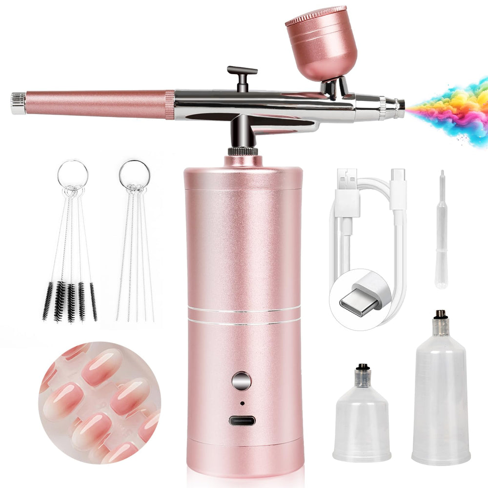 SAVILAND airbrush kit setup showcases complete kit for on-the-go nail art customization.