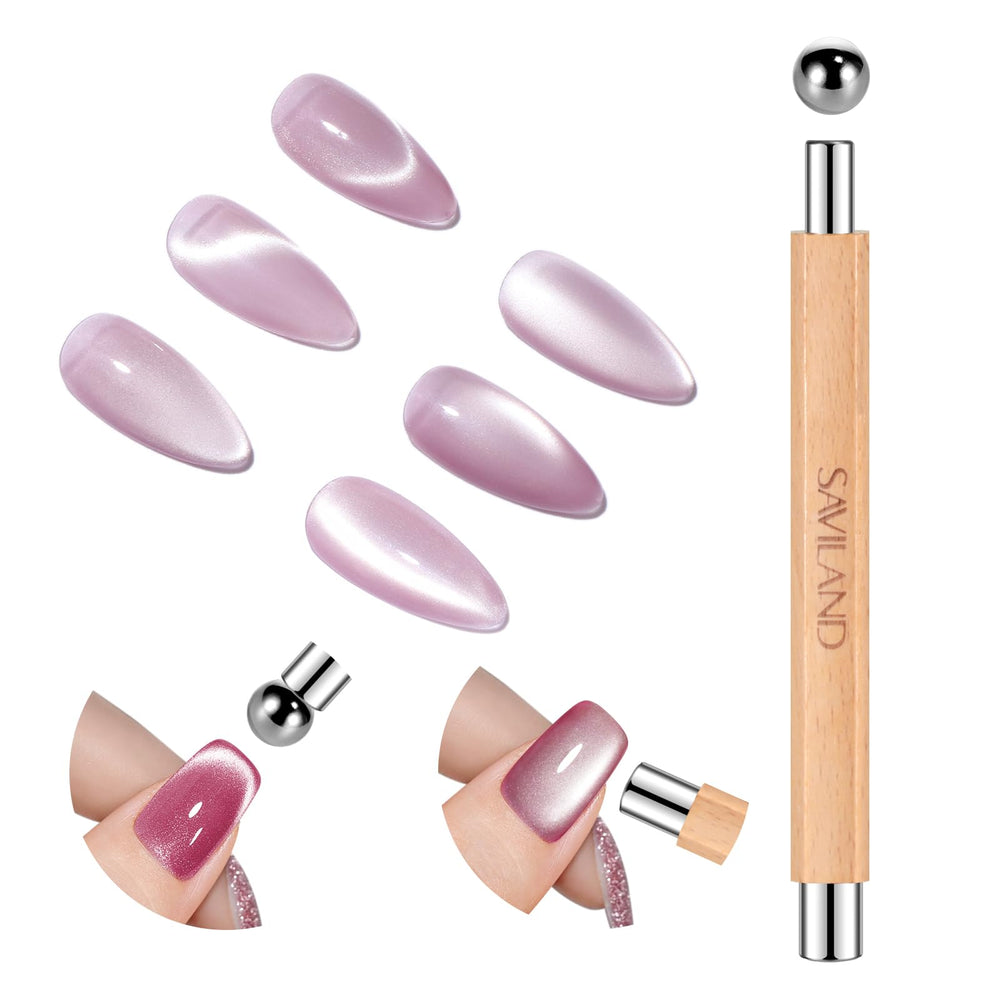 SAVILAND cat eye magnet burlywood handle close-up for precise nail art control.