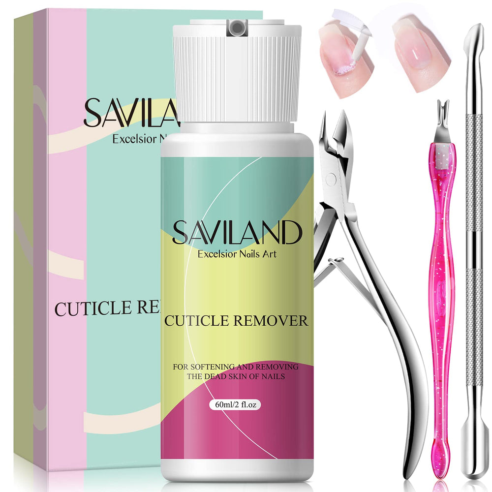 SAVILAND cuticle remover kit bottle shot shows quick-softening formula for smoother nails