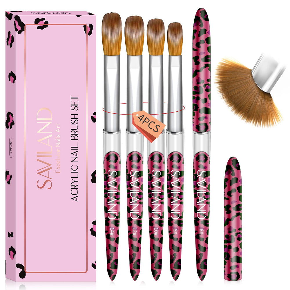 SAVILAND leopard-print acrylic nail brush close-up for precise DIY nail art.