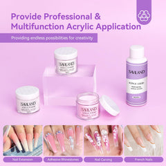 SAVILAND liquids, primer, and top gel close-up for reliable acrylic enhancements