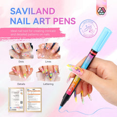 SAVILAND Nail Art Pens color swatches show quick-drying ink for clean results.