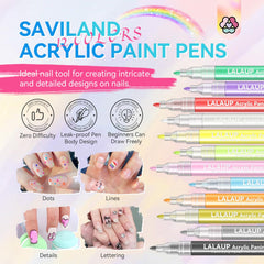 Saviland nail art pens fine-tip closeup highlights precise application for intricate detailing.