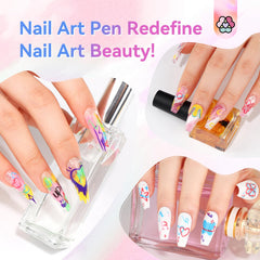 SAVILAND Nail Art Pens fine-tip drawing demonstrates precise lines for dots and stripes.