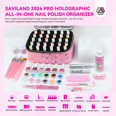 SAVILAND Bottle holders demonstrate capacity for 30 bottles and manicure tools.