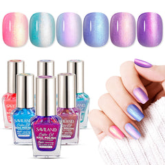 SAVILAND ombre nail polish set display showing six pearl hues for versatile summer looks.