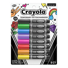 Savvi Crayola 8ct tattoo markers color swatches for vibrant temporary designs.