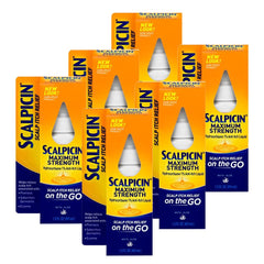 Scalpicin scalp itch relief bottles in a six-pack for quick relief anywhere.