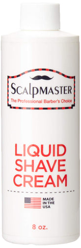 Scalpmaster Liquid Shave Cream packshot showing bottle and box for smooth scalp grooming