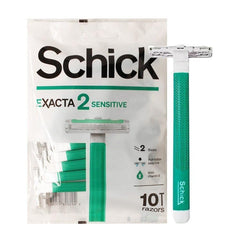 Schick Exacta2 handle closeup highlights non-slip rubber grip for precise comfort
