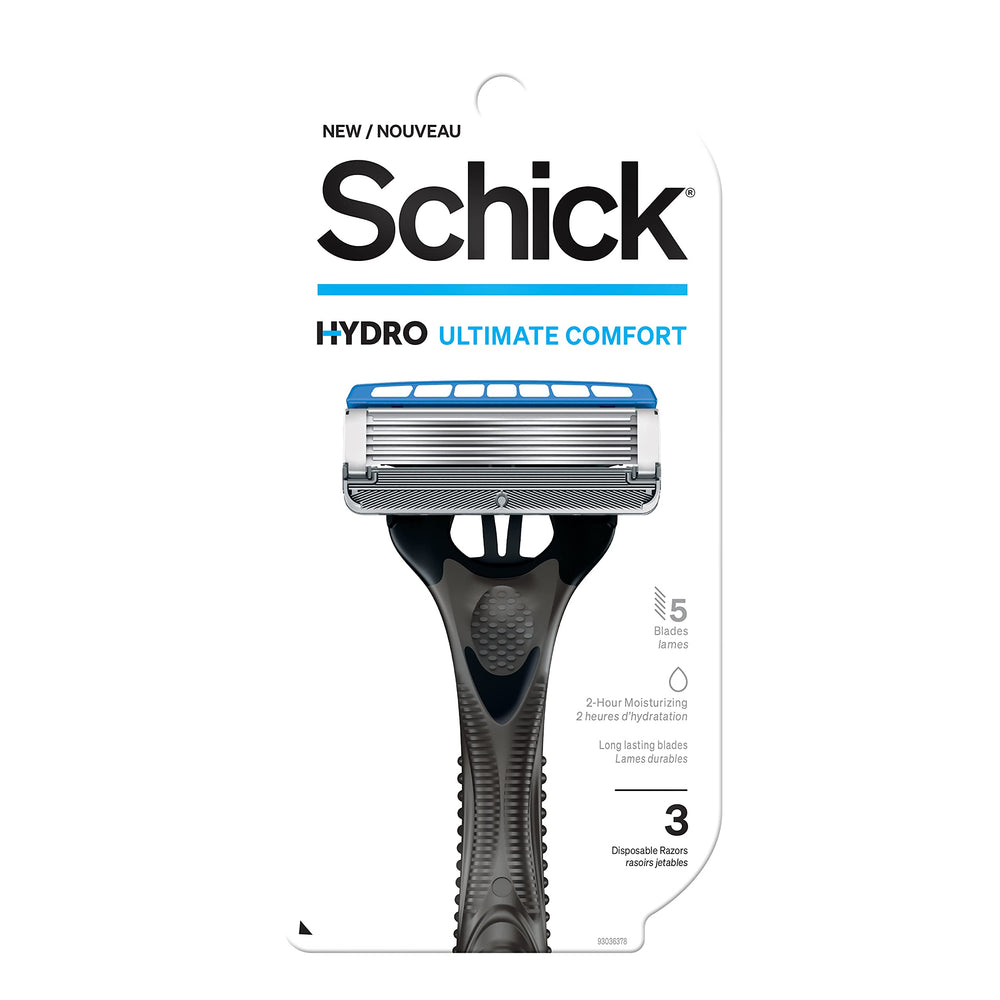 Schick Hydro 5 razor blades close-up for a smoother shave.