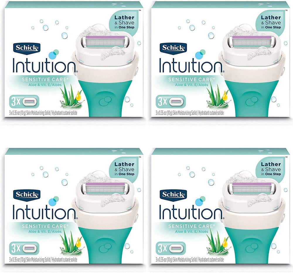 Schick Intuition Pure Nourishment refill close-up, highlighting built-in moisturizing bar for comfortable, moisturized shaving.