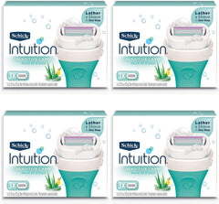 Schick Intuition Pure Nourishment refill pack shot, showing coconut milk and almond oil for sensitive-skin hydration.